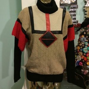⭕️Vintage Lillie Rubin 80s Sweater -Leather detail